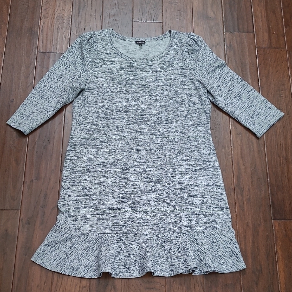 Talbots Heather Grey 3/4 Length Sleeve Dress with Ruffled Hem size XL